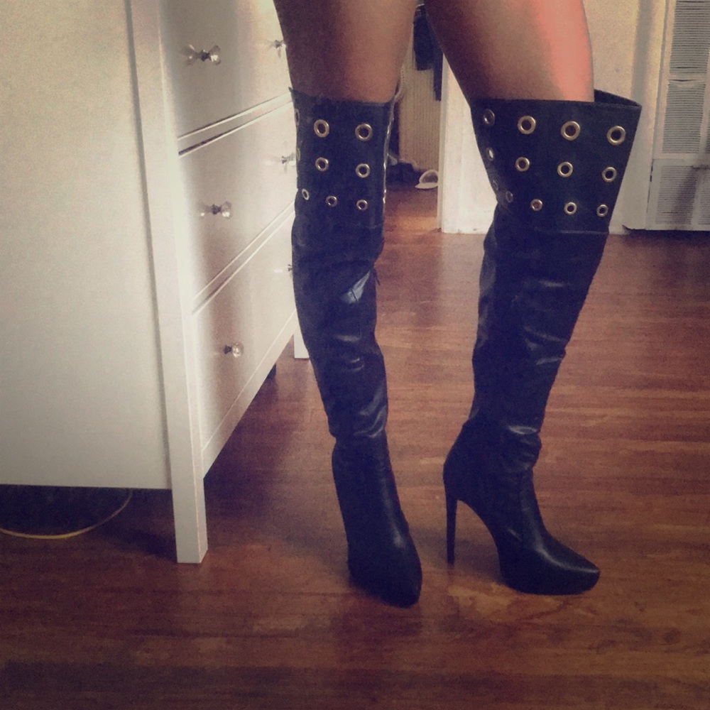 Gold grommet over the knee boots